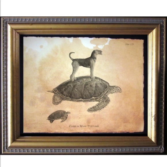 Airedale Terrier on Turtle Art Print Tea Stained - Picture 1 of 2